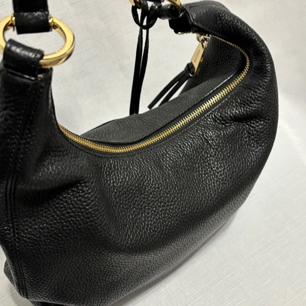 Michael Kors Black Leather Hobo Bag with Gold Accents - Picture 2 of 15